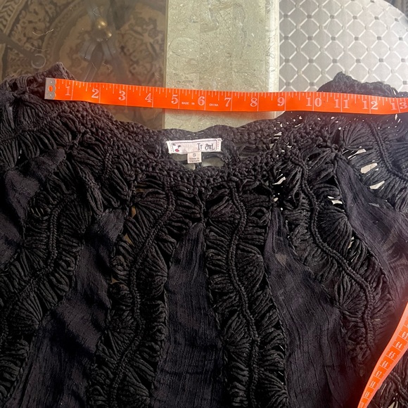 IT GIRL Vintage Bohemian Black Lace Crochet Blouse Bat Wing Sleeve Top S - Picture 11 of 14